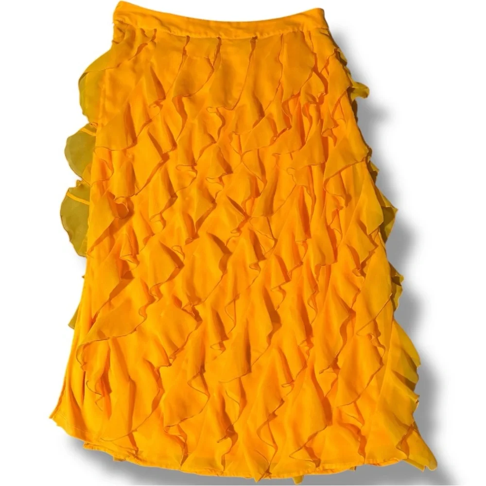 Anthropologie Let Me Be Sasha Elegant Yellow/Gold Ruffled Maxi Skirt with Slit - Picture 13 of 16